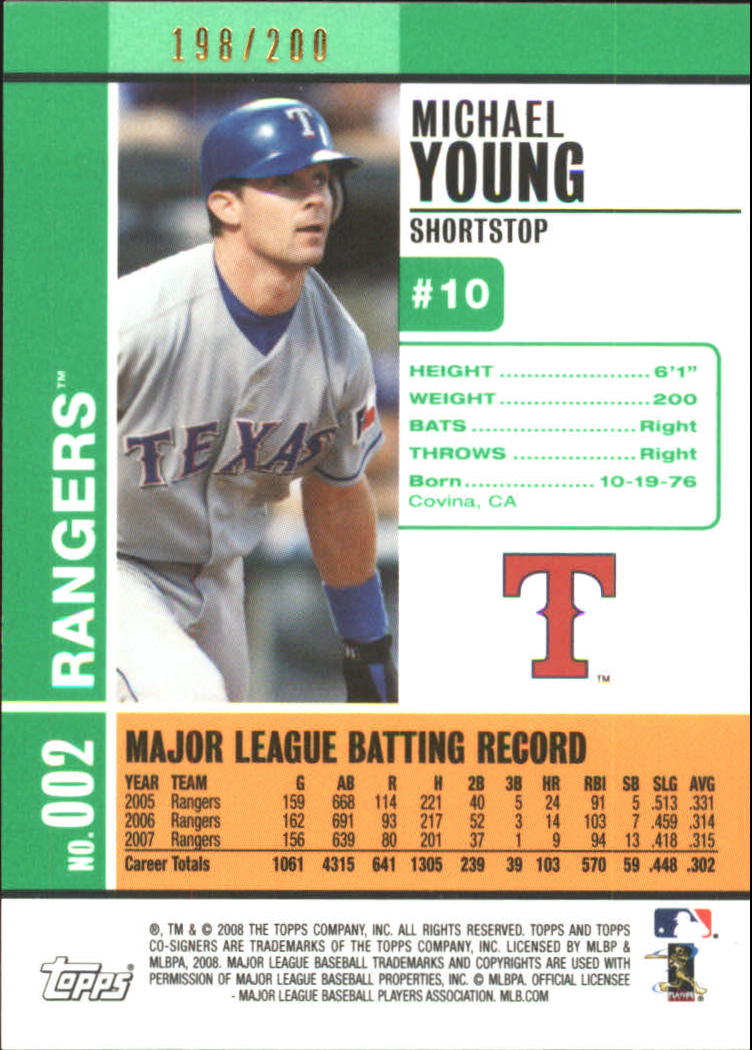 2008 Topps Co-Signers Silver Green #2a Michael Young back image