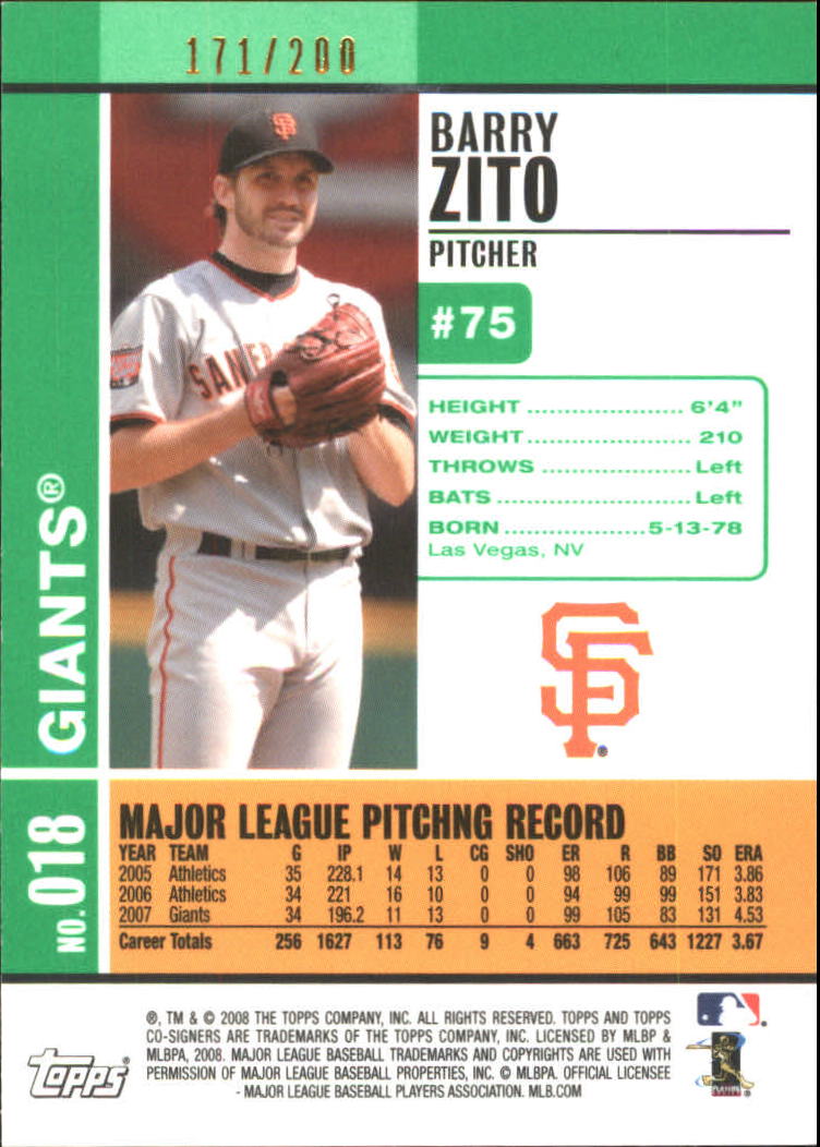 2008 Topps Co-Signers Silver Green #18a Barry Zito back image