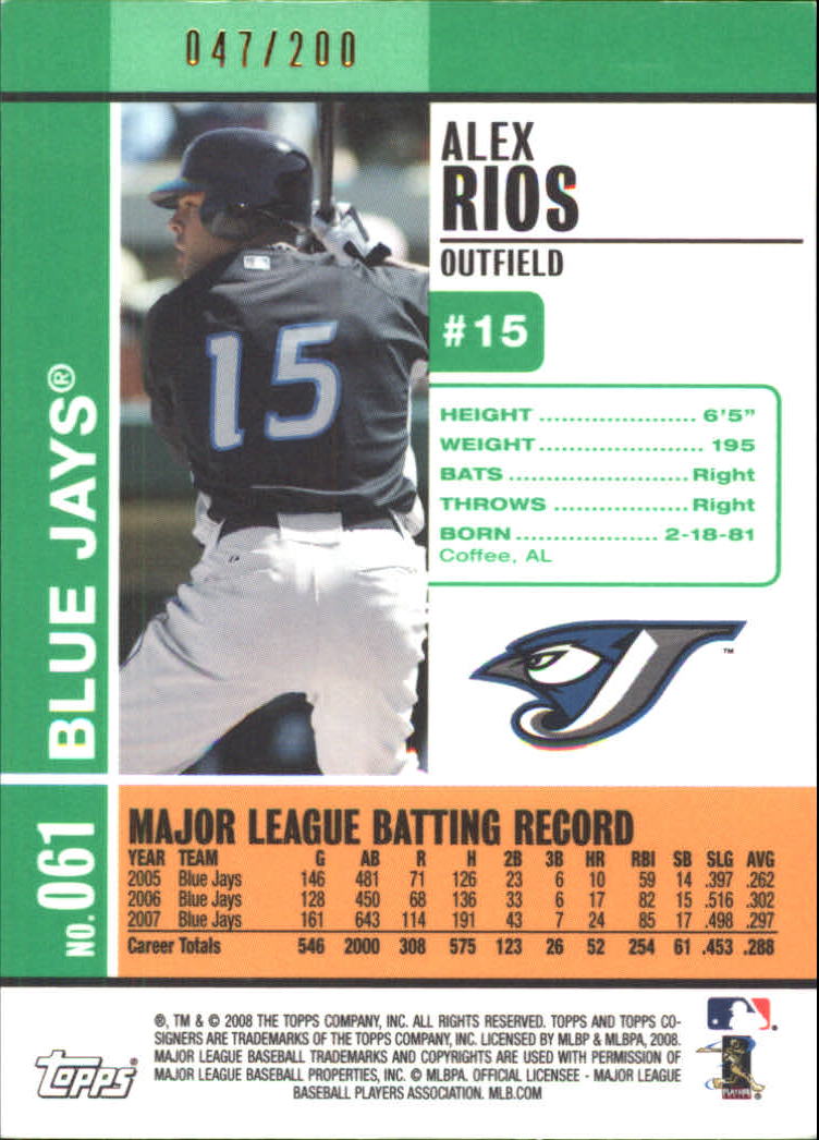 2008 Topps Co-Signers Silver Green #61b Alex Rios/Roy Halladay back image