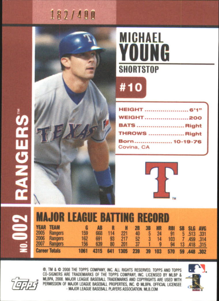 2008 Topps Co-Signers Silver Red #2a Michael Young back image