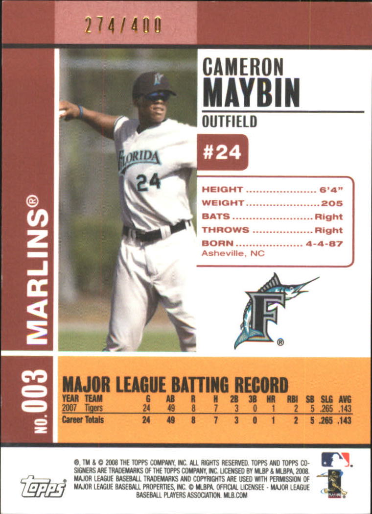 2008 Topps Co-Signers Silver Red #3a Cameron Maybin back image