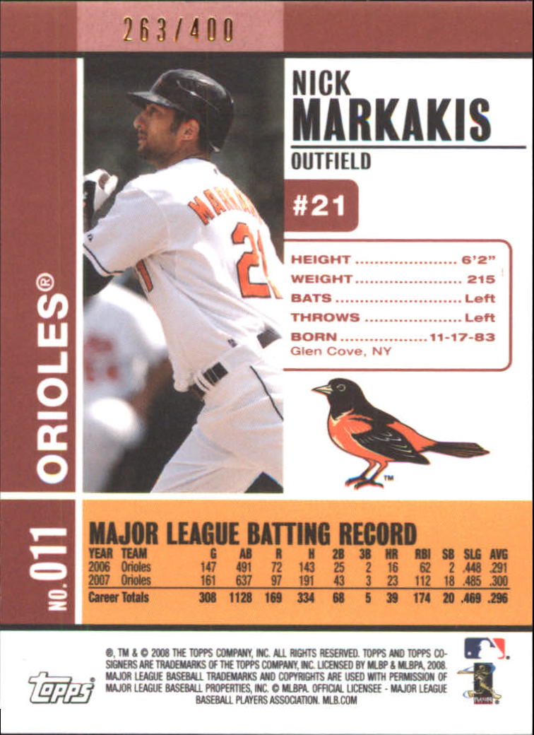 2008 Topps Co-Signers Silver Red #11b Nick Markakis/Brian Roberts back image