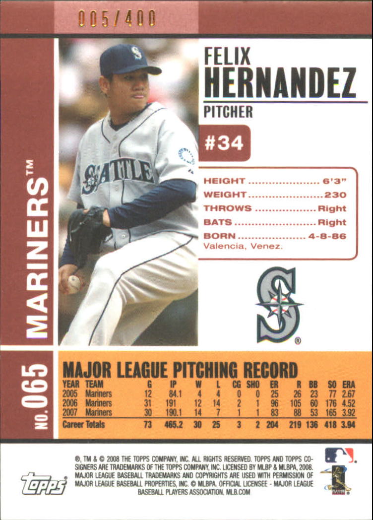 2008 Topps Co-Signers Silver Red #65a Felix Hernandez back image