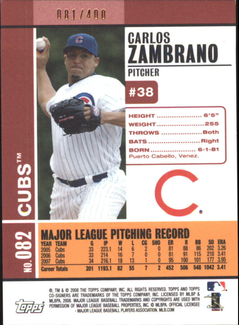 2008 Topps Co-Signers Silver Red #82b Carlos Zambrano/Ted Lilly back image