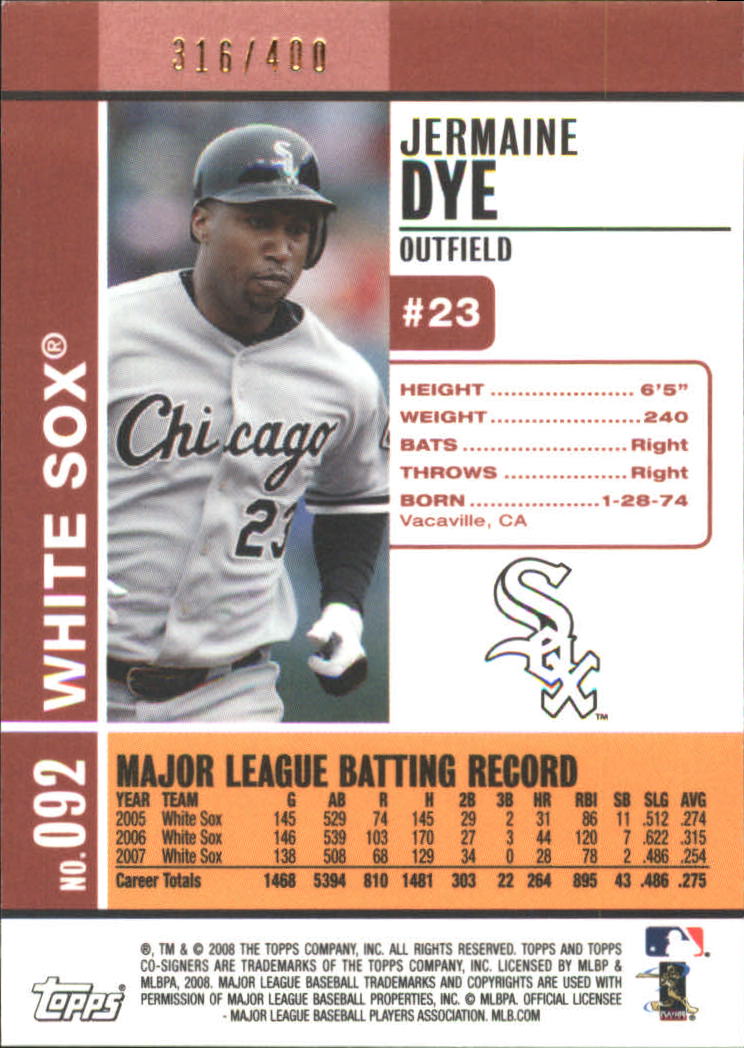 2008 Topps Co-Signers Silver Red #92a Jermaine Dye back image