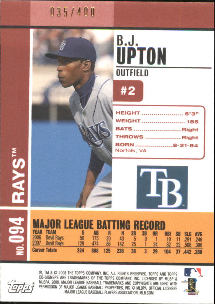 2008 Topps Co-Signers Silver Red #94a B.J. Upton back image