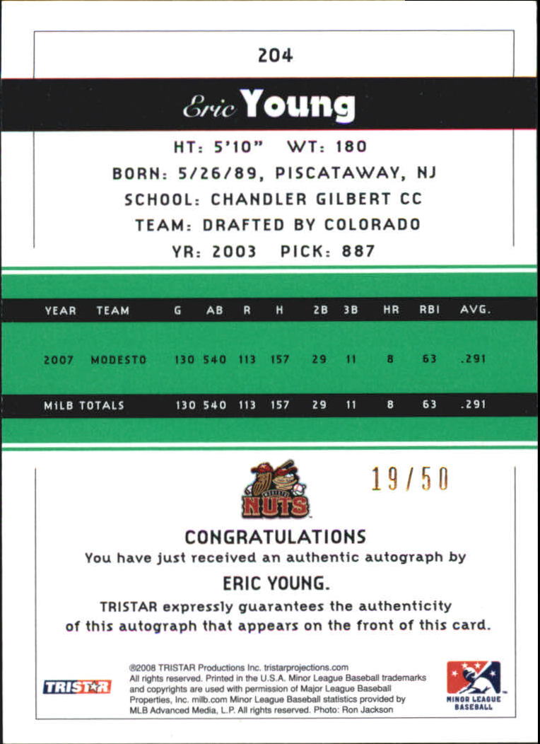 2008 TRISTAR PROjections Autographs Green #204 Eric Young Jr back image