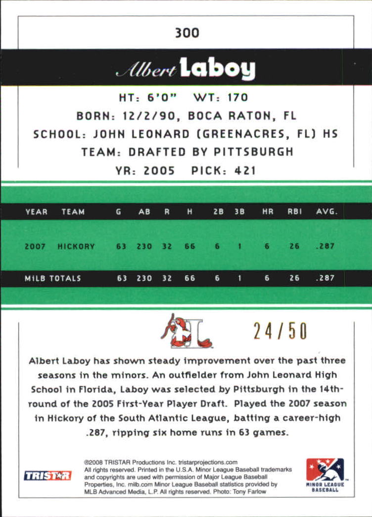 2008 TRISTAR PROjections Autographs Green #300 Albert LaBoy back image