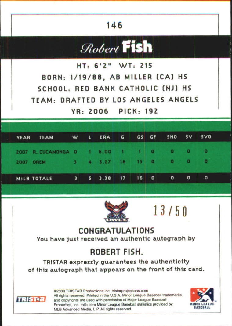 2008 TRISTAR PROjections Autographs Reflectives Green #146 Robert Fish back image