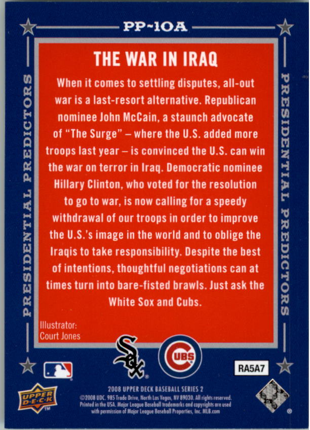 2008 Upper Deck Presidential Running Mate Predictors #PP10A John McCain/Hillary Clinton back image