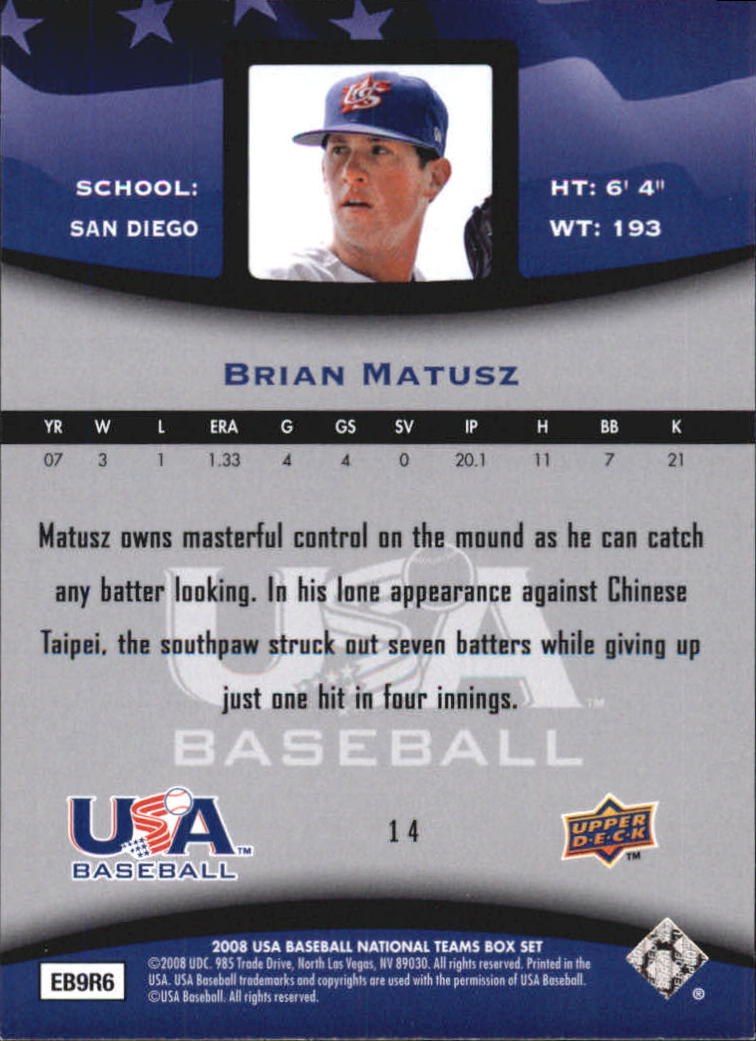 2008 USA Baseball #14 Brian Matusz back image