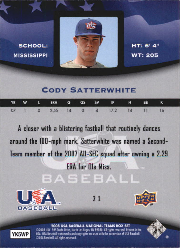 2008 USA Baseball #21 Cody Satterwhite back image