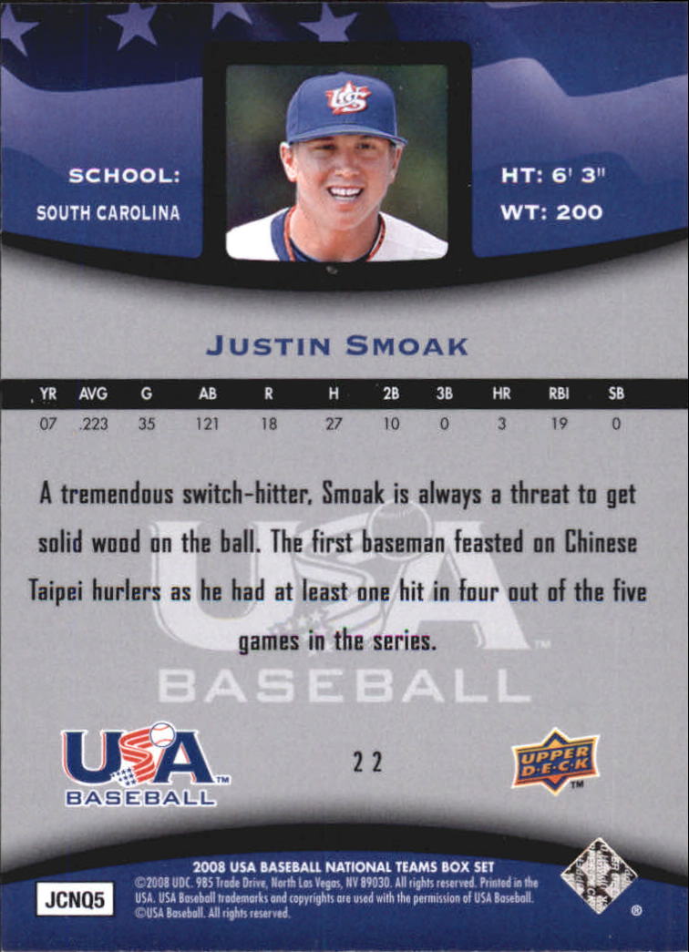 2008 USA Baseball #22 Justin Smoak back image