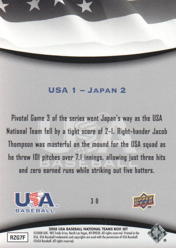 2008 USA Baseball #30 Game 3/Japan Takes Game 3,  2 - 1 back image