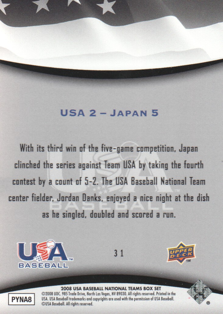 2008 USA Baseball #31 Game 4/Japan wins 5 - 2, captures the series back image