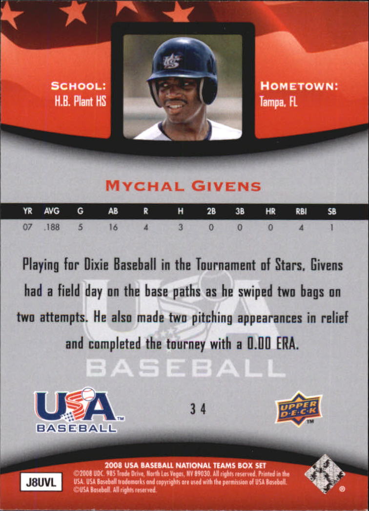 2008 USA Baseball #34 Mychal Givens back image