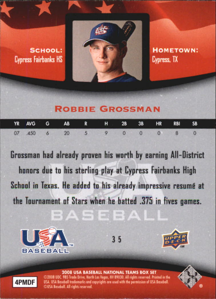 2008 USA Baseball #35 Robbie Grossman back image