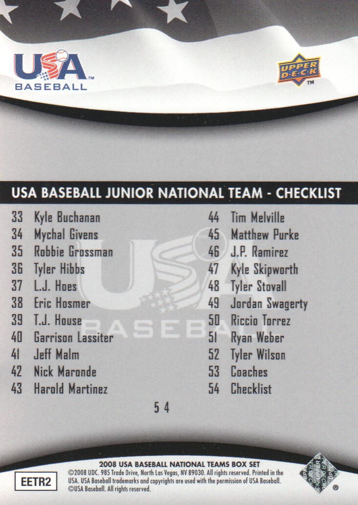 2008 USA Baseball #54 Junior Team CL back image