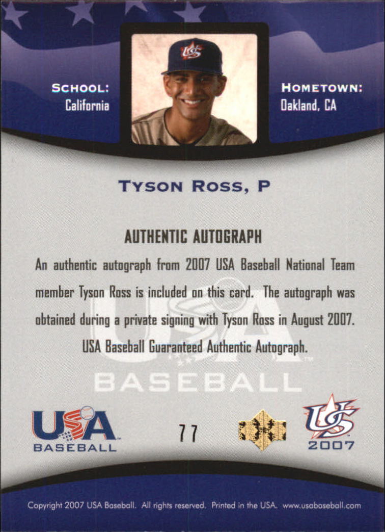2008 USA Baseball National Team On-Card Signatures #77 Tyson Ross back image