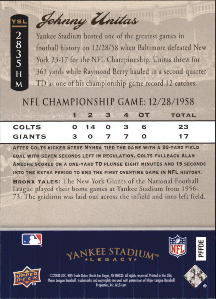 2008 Upper Deck Yankee Stadium Legacy Collection Historical Moments #2835 1958 NFL Championship back image