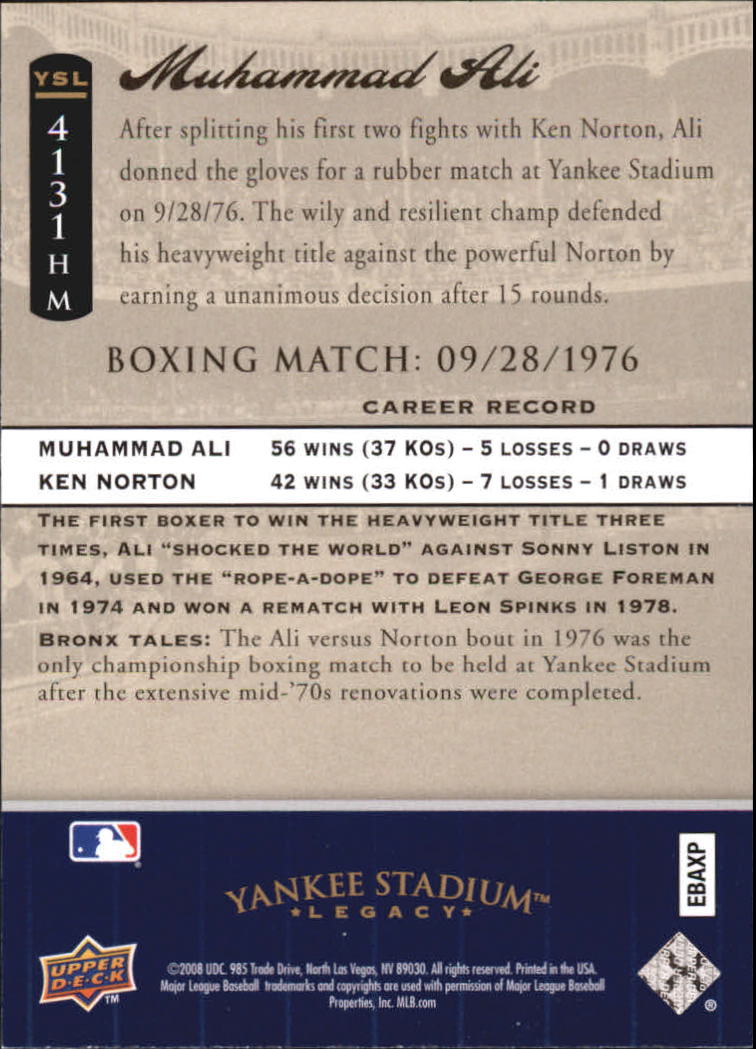 2008 Upper Deck Yankee Stadium Legacy Collection Historical Moments #4131 Muhammad Ali v. Ken Norton back image