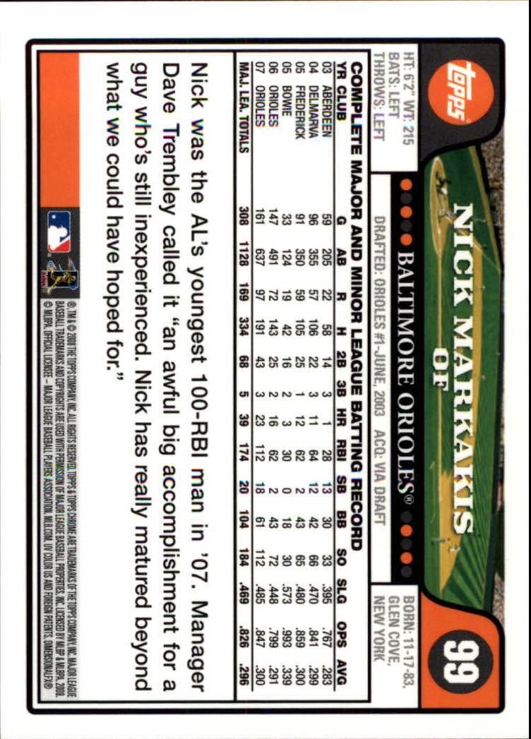 2008 Topps Chrome #99 Nick Markakis back image