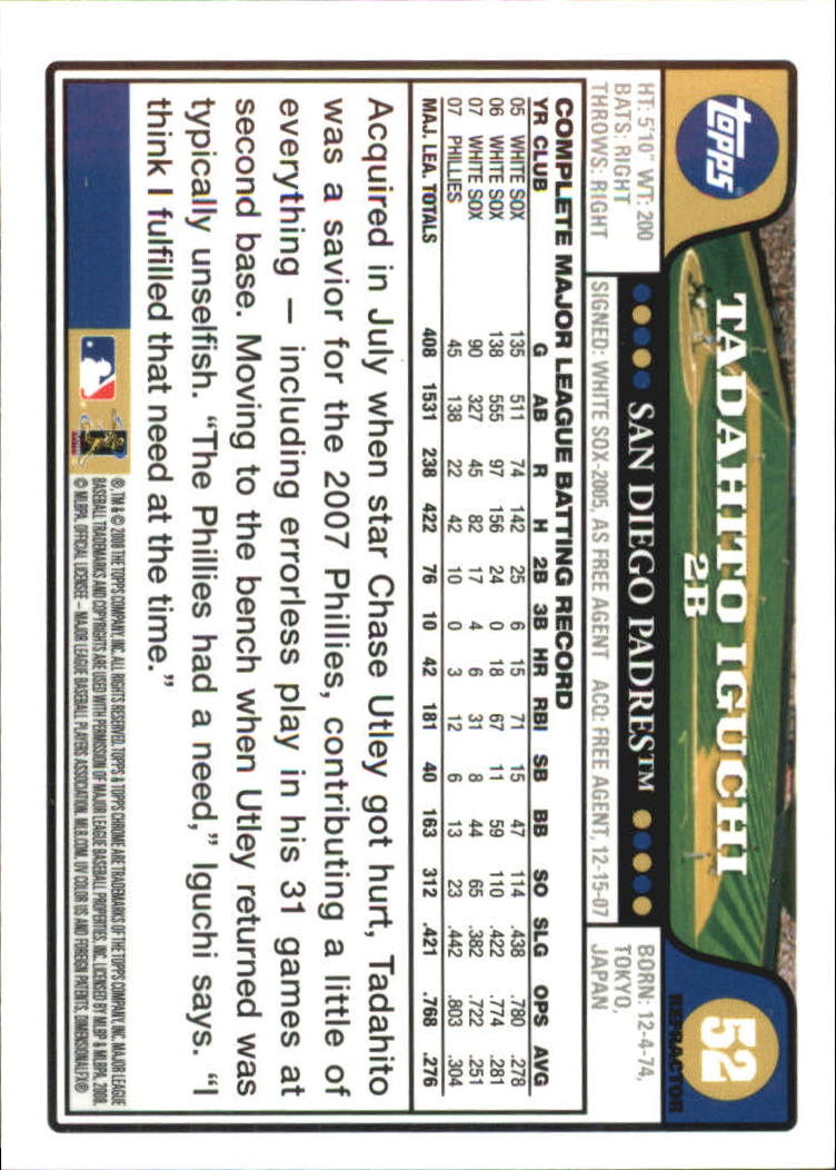 B4865- 2008 Topps Chrome BB Card #s 1-220 +Inserts -You Pick- 15+ FREE US SHIP - Picture 299 of 323