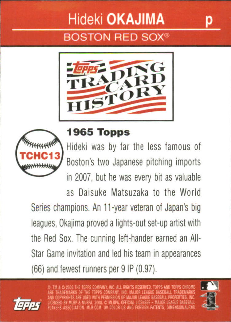 2008 Topps Chrome Trading Card History #TCHC13 Hideki Okajima back image
