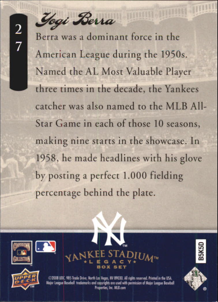 2008 Upper Deck Yankee Stadium Legacy Collection Box Set #27 Yogi Berra back image