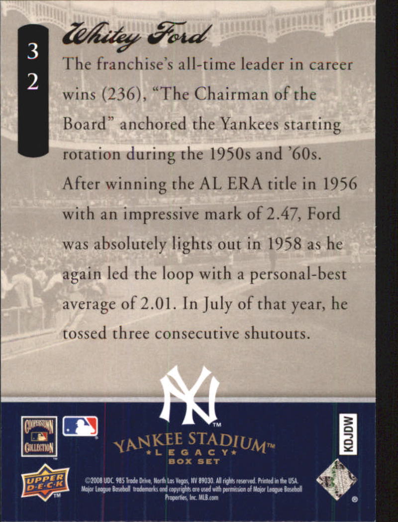 2008 Upper Deck Yankee Stadium Legacy Collection Box Set #32 Whitey Ford back image