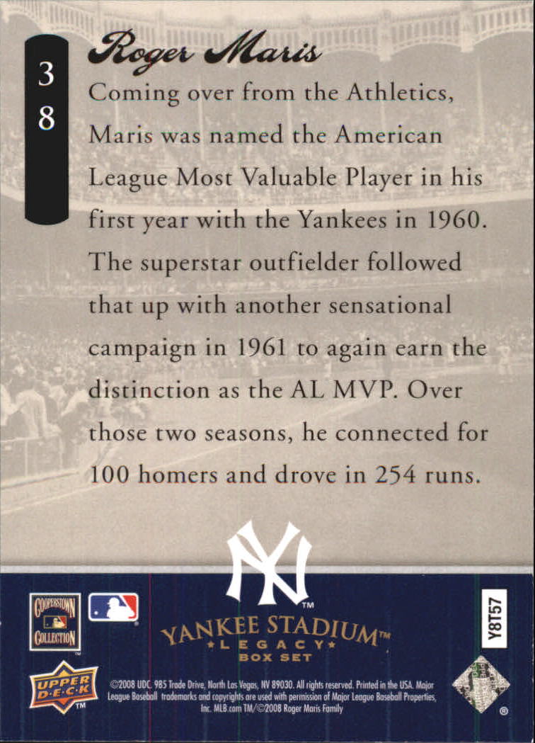 2008 Upper Deck Yankee Stadium Legacy Collection Box Set #38 Roger Maris back image