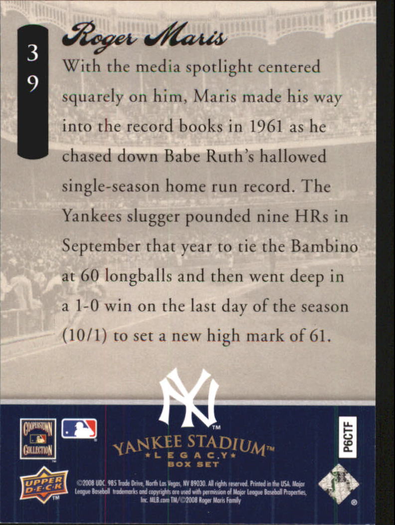 2008 Upper Deck Yankee Stadium Legacy Collection Box Set #39 Roger Maris back image