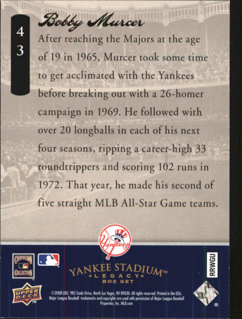 2008 Upper Deck Yankee Stadium Legacy Collection Box Set #43 Bobby Murcer back image