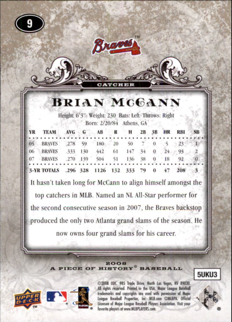 2008 UD A Piece of History #9 Brian McCann back image