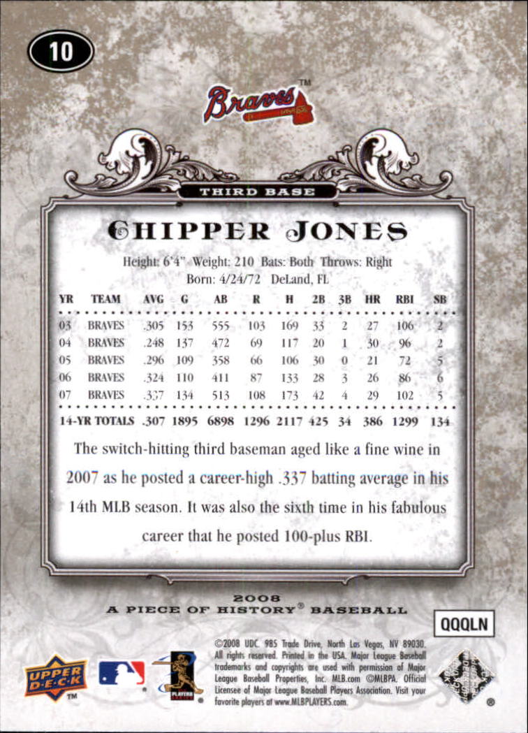 2008 UD A Piece of History #10 Chipper Jones back image