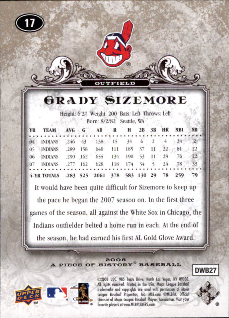 2008 UD A Piece of History #17 Grady Sizemore back image