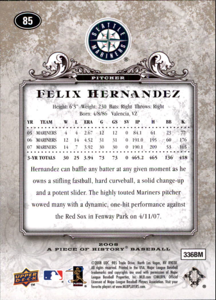 2008 UD A Piece of History #85 Felix Hernandez back image