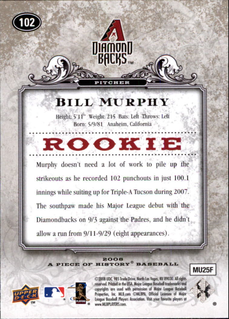 2008 UD A Piece of History #102 Bill Murphy (RC) back image