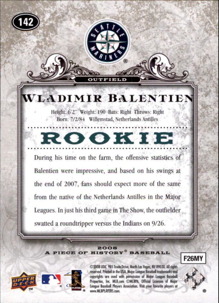 2008 UD A Piece of History #142 Wladimir Balentien (RC) back image