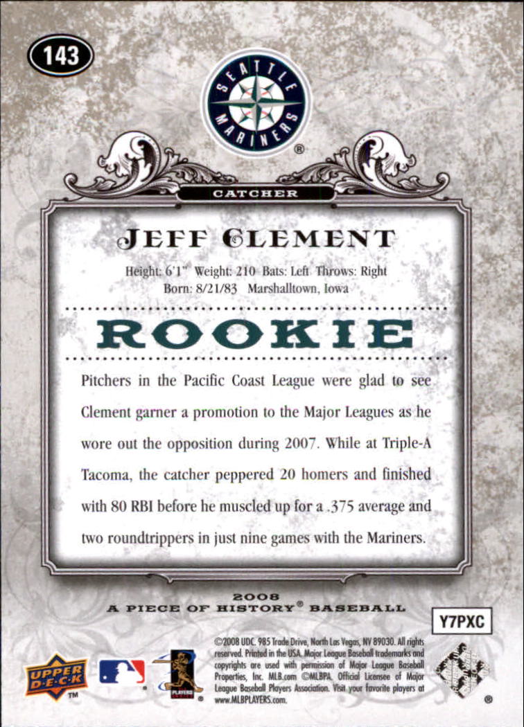 2008 UD A Piece of History #143 Jeff Clement (RC) back image