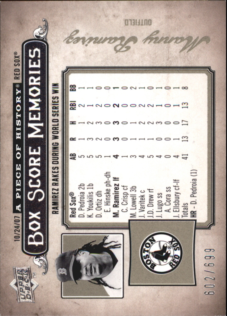 2008 UD A Piece of History Box Score Memories #BSM8 Manny Ramirez