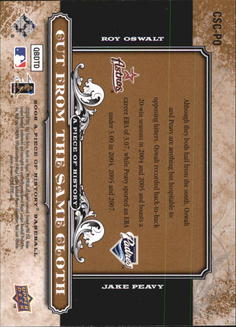 2008 UD A Piece of History Cut From the Same Cloth #PO Roy Oswalt/Jake Peavy back image
