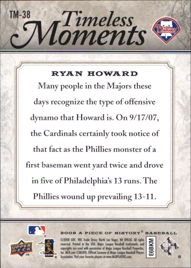 2008 UD A Piece of History Timeless Moments #38 Ryan Howard back image