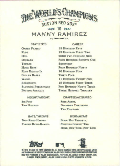 2008 Topps Allen and Ginter #10 Manny Ramirez back image
