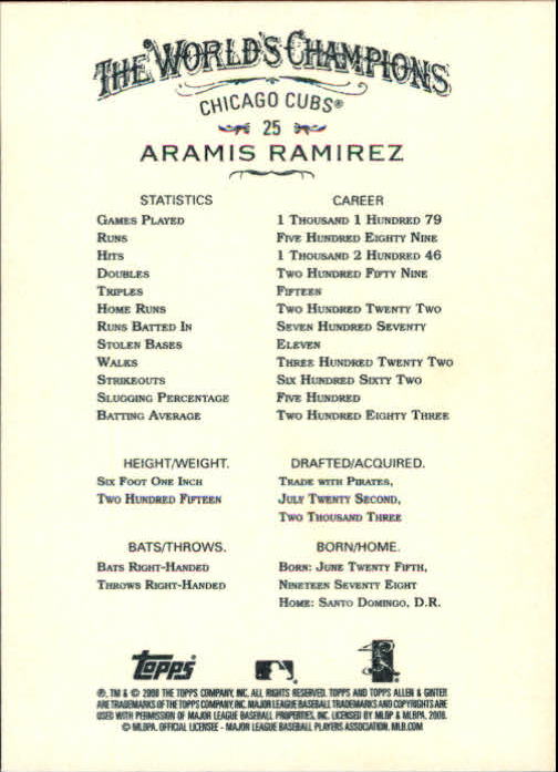 2008 Topps Allen and Ginter #25 Aramis Ramirez back image
