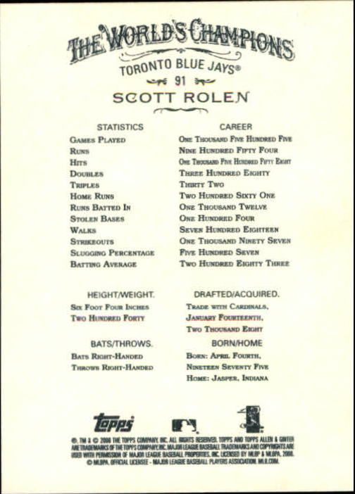 2008 Topps Allen and Ginter #91 Scott Rolen back image