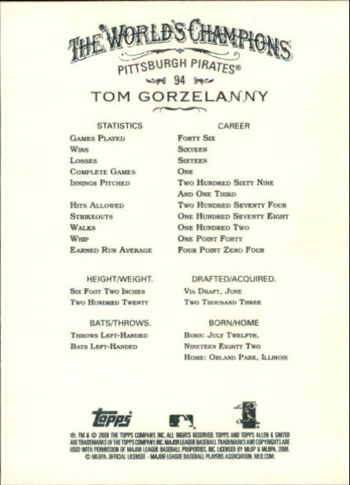 2008 Topps Allen and Ginter #94 Tom Gorzelanny back image