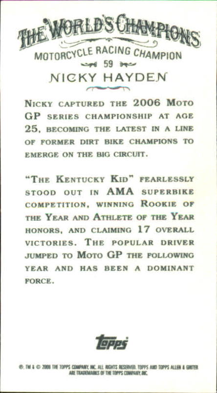 2008 Topps Allen and Ginter Mini Black #59 Nicky Hayden back image