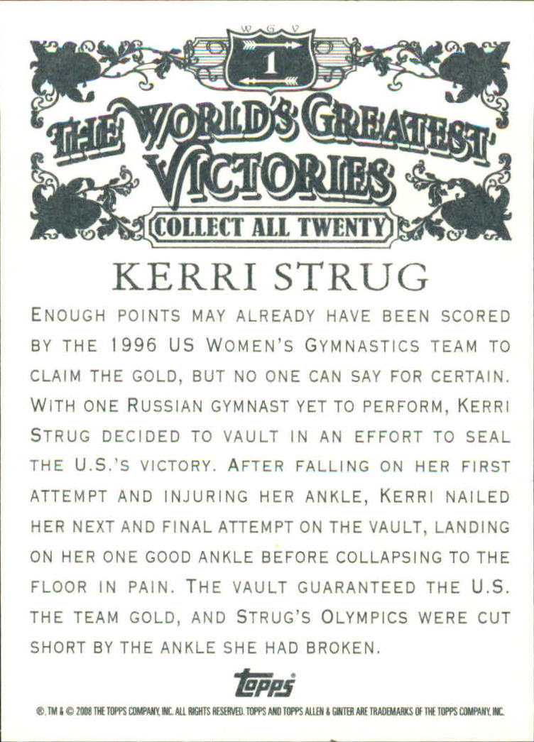 2008 Topps Allen and Ginter World's Greatest Victories #WGV1 Kerri Strug back image