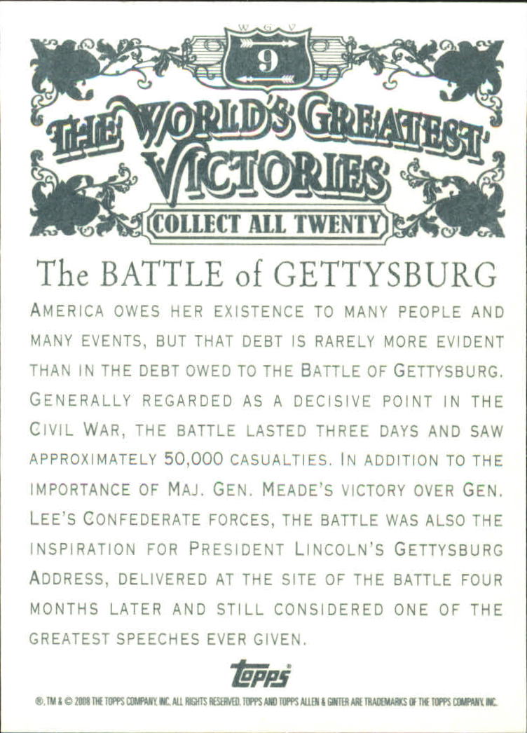 2008 Topps Allen and Ginter World's Greatest Victories #WGV9 The Battle of Gettysburg back image